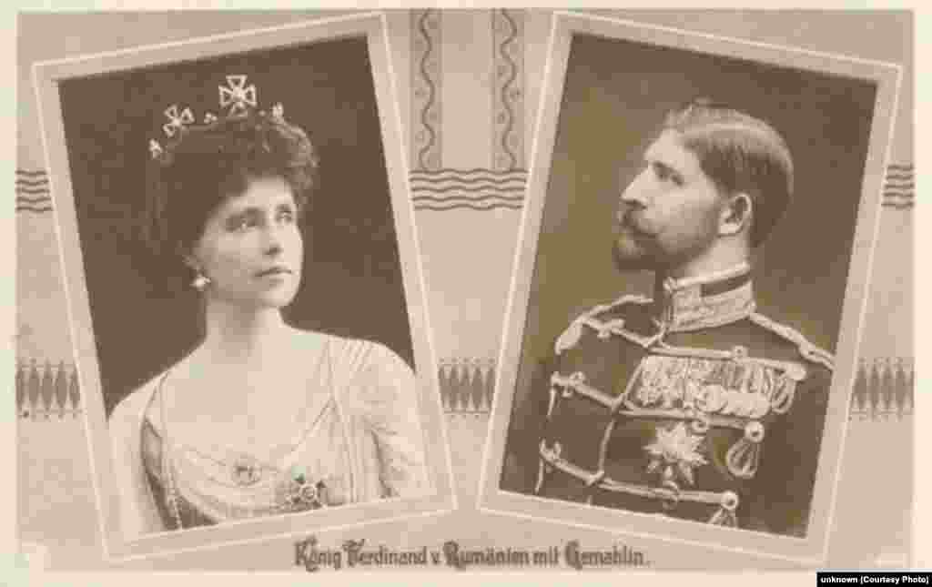 Maria de Saxa Coburg Gotha, prințesă britanică, și Ferdinand de Hohenzollern Sigmaringen au fost regii României din vremea Primului Război Mondial. Aici, două fotografii din epoca în care s-au căsătorit, La Belle Epoque, ca principi moștenitori, dar publicate după momentul în care au devenit suverani, în septembrie 1914.