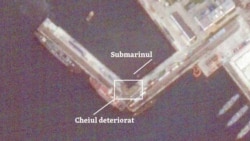 Imagine din satelit după atacul dronelor subacvatice ucrainene asupra unui submarin rusesc în portul Novorossiisk, Rusia, 16 decembrie 2025.