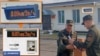 A detail from the background of a photo on a military base in Belarus shows a digital monitor that is measuring radiation.
