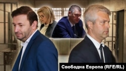 Бившият зам.-кмет на София Никола Барбутов (отпред вляво), кметът на Варна Благомир Коцев (до него) и временните ръководители на Софийската градска прокуратура и Комисията за противодействие на корупцията - Емилия Русинова и Антон Славчев. Колаж: Свободна Европа 