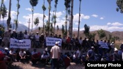 Митинг против разработки месторождения Джеруй в Таласской области. Архивное фото.