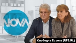 Светлана Божилова и Калин Манолов с логото на Нова телевизия. Колаж.