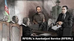 O ilustrare a procesului jurnalistului Europei Libere, Farid Mehralizada.