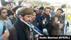 FILE: Manzoor Pashteen addressing a Pashtun Tahafuz Movement protest gathering in westren Pakistani city of Zhob on March 3. 