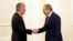Armenia's acting Prime Minister Nikol Pashinian (right) meets U.S. national-security adviser John Bolton in Yerevan on October 25.