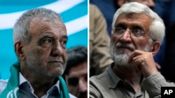 د عکس ښي لور ته سعید جلیلي او چپ لور ته مسعود پزشکیان 