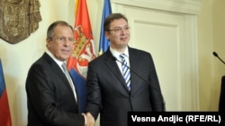 Russian Foreign Minister Sergei Lavrov and Aleksandar Vucic in Belgrade in December
