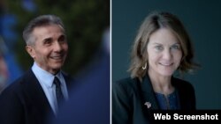 ფოტოკოლაჟი: ბიძინა ივანიშვილი (მარცხნივ) და აშშ-ის ელჩი საქართველოში, რობინ დანიგანი