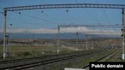 Armenia - A railway west of Yerevan managed by Russia's RZdD rail operator, April 12, 2024.