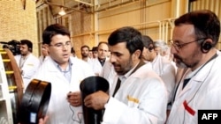 Iranian President Mahmud Ahmadinejad visits the Natanz uranium enrichment facility, south of Tehran, in April 2008.