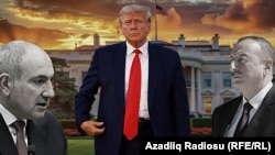Premierul armean Nikol Pașinian (stânga), președintele SUA, Donald Trump, și președintele Azerbaidjanului Ilham Aliev (imagine combinată)