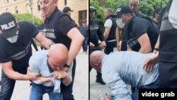 გიორგი ჩხეიძეს პოლიციელები აკავებენ.