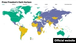 ایران در این نقشه با رنگ بنفش و به عنوان کشوری غیر آزاد معرفی شده است.
