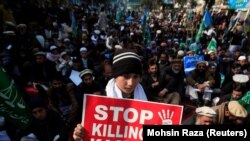 A February protest in Lahore. Tensions in Indian-controlled Kashmir have been running particularly high since August 2019,