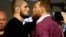 Khabib Nurmagomedov (left) and Conor McGregor face off during a press conference for UFC 229 at Radio City Music Hall in New York late last month. 