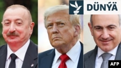 Azerbaýjanyň prezidenti Ilham Aliýew (çepde), ABŞ prezidenti Donald Tramp we Ermenistanyň premýer ministri Nikol Paşinýan