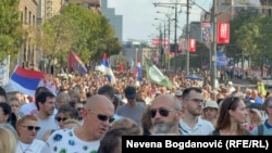 Белград - Протест по повикот на студентите во блокадата, 8 септември 2025 година.