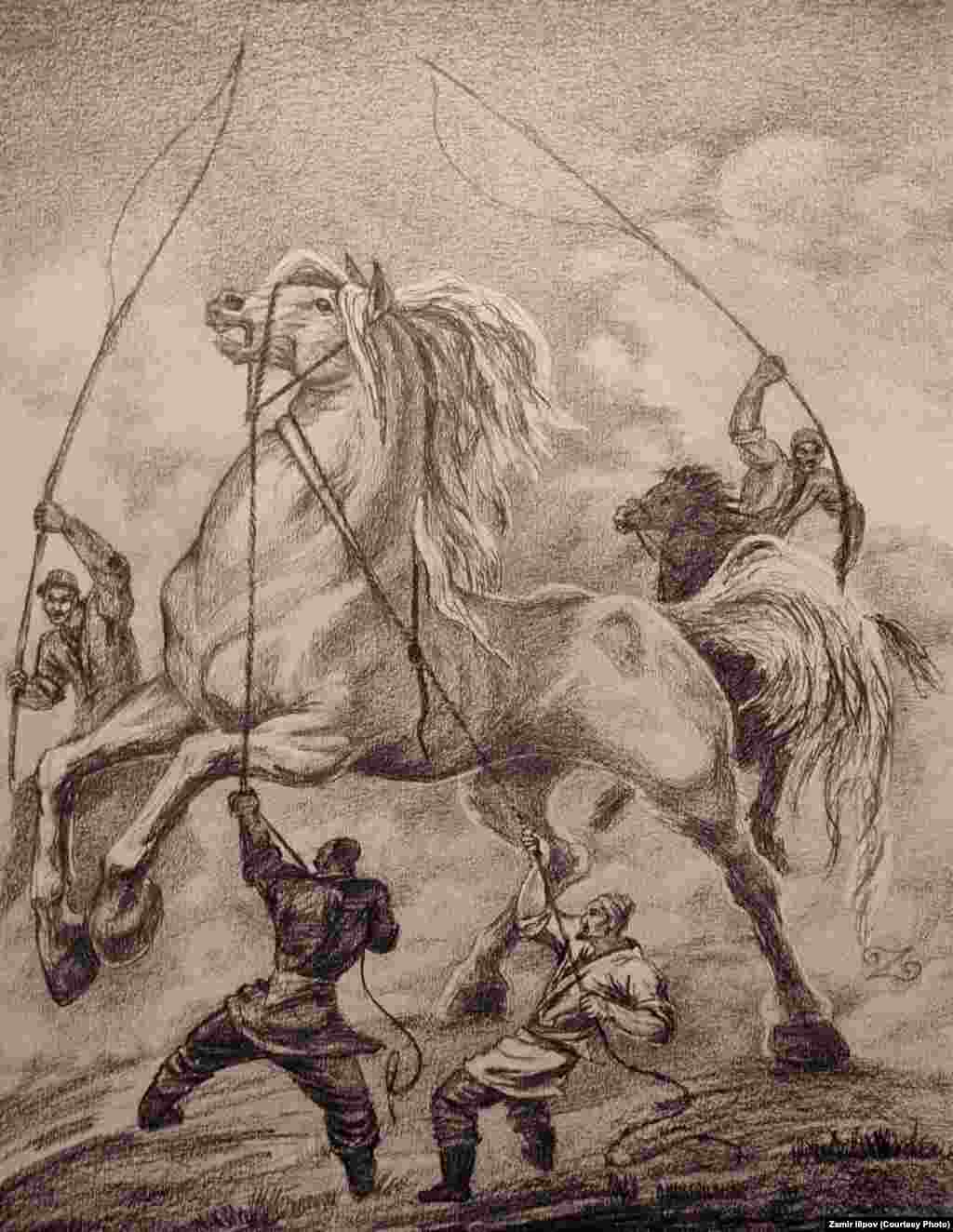 Замир Илиповдун "Күлчоро" аттуу композициясынан, "Тайбуруулдун бошонушу" аттуу эмгеги.