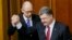 Did Ukrainian President Petro Poroshenko (right) have a behind-the-scenes role in ensuring Prime Minister Arseniy Yatseniuk survived a no-confidence vote on February 16? (file photo)