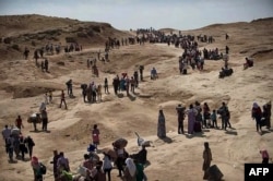 Ирактын түндүгүндөгү Синжар шаарынан Күрдистан автономиясын көздөй качып бараткан бозгундар.4-август, 2014