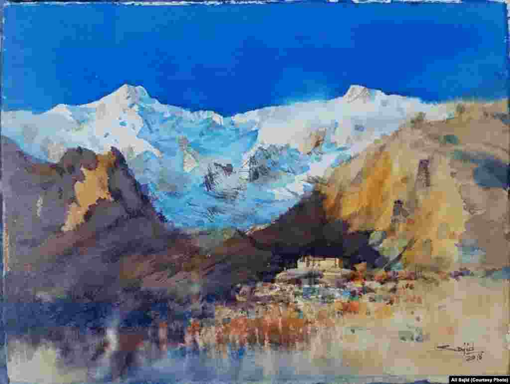 Titled "the poetry of Earth" and showing the immense beauty of a northern valley in Pakistan. &ldquo;The contrasts of nature and man-made captured my attention to paint this,&rdquo; Sajid says.