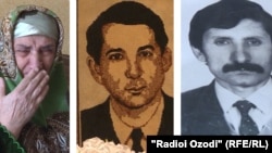 На первом фото: Хосият Шералиева рассказывает о своем покойном муже Муродулло Шерализода. На второй и третьей фотографиях: Муродулло Шерализода и Хушвахтшо Муборакшоев, убитые во время гражданской войны.