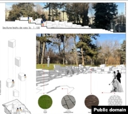 Schiță de proiect. Cum ar putea arăta teatrul de vară care se propune a fi construit în Grădina Publică Ștefan cel Mare și Sfânt, după renovare