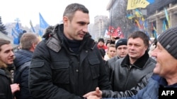 UDAR party leader Vitali Klitschko greets people during a Euromaidan rally at Independence Square in Kyiv in December.