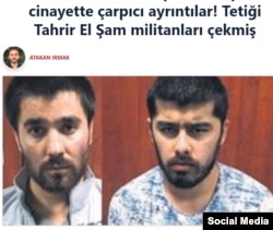 Айыпталуучу Хусейн Ахметалиев (солдо) жана Абдулла Энвер (оңдо). Түркиядагы "Сабах" гезитинен скриншот.