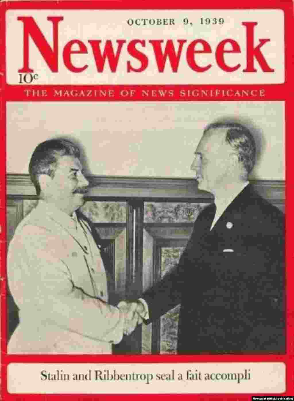 "Newsweek" журналынын сыртына басылган Сталин менен Риббентроптун сүрөтү, 1939-жылдын 9-октябры.