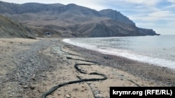 Улавливающие мазут сети на пляже Меганом завалены галькой, архивное фото 