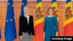 Kaja Kallas și Maia Sandu, după conferința lor de presă la Chișinău, pe 24 aprilie 2025