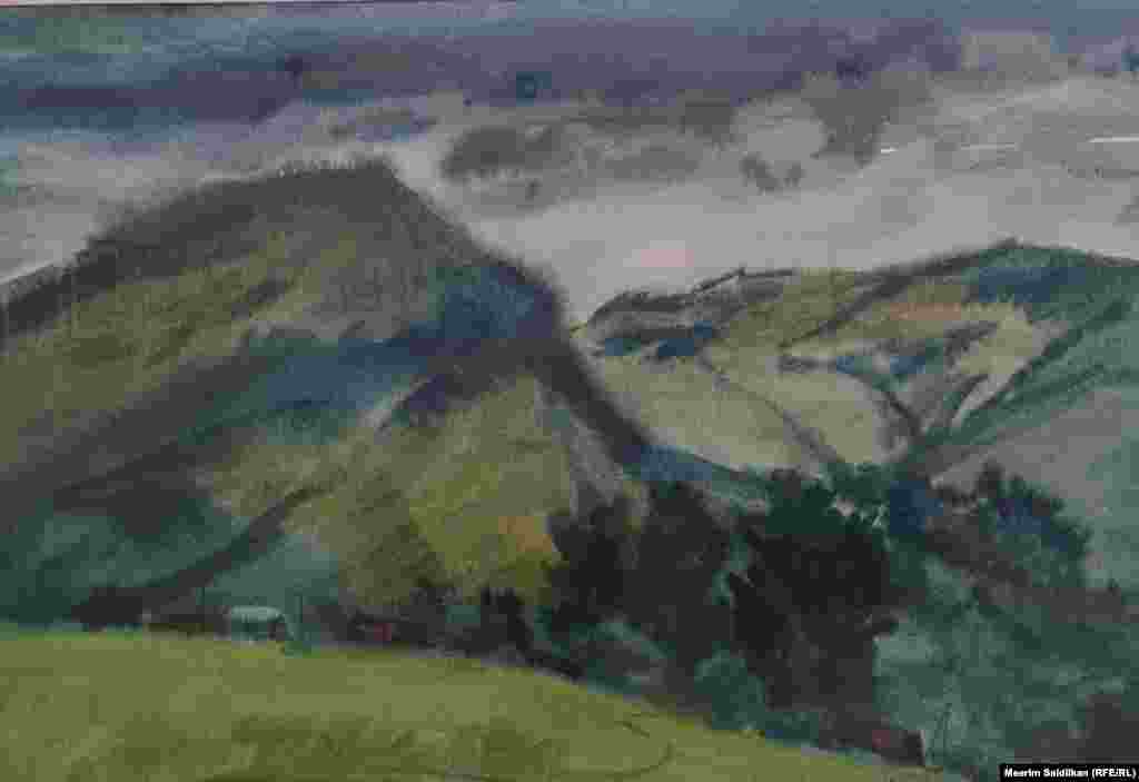 Ю.С.Басареевдин "Тоодогу кеч" аттуу эмгеги  "Уралдын ары жагы. Ишкулова" сериясынан,  кагаз, акварель, 2013