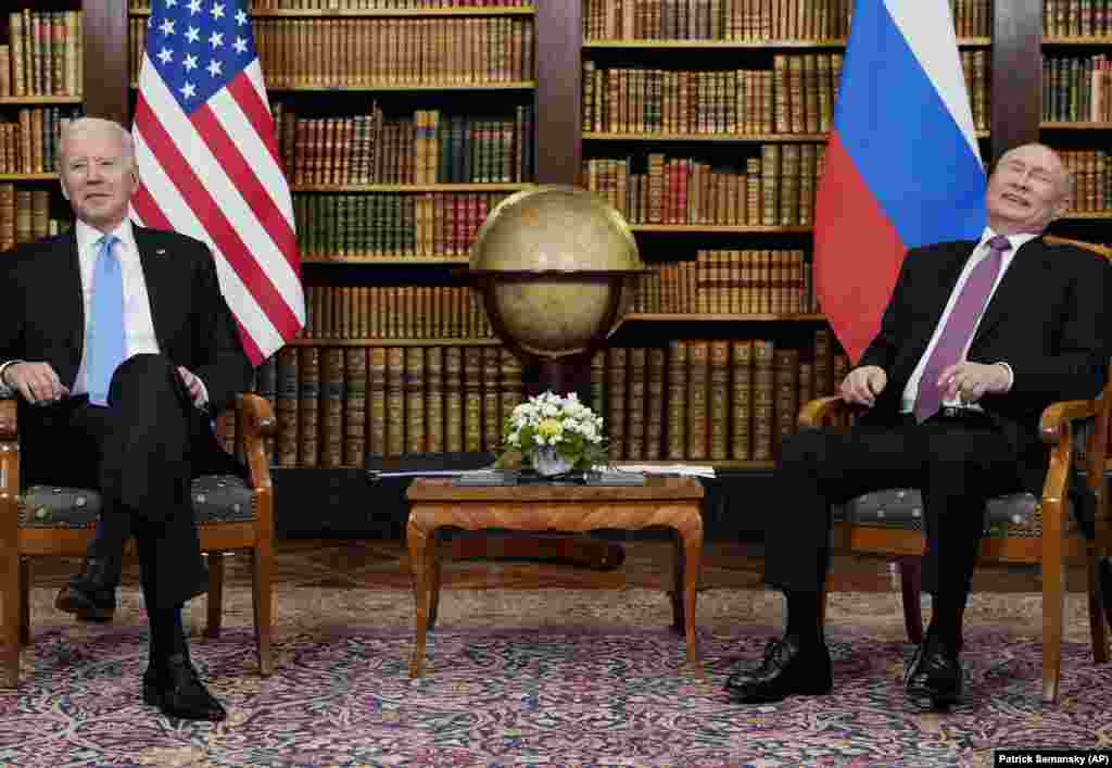 Прэзыдэнт ЗША Джо Байдэн і Пуцін перад самітам ЗША-Расея ў Жэневе 16 чэрвеня 2021 году.