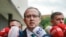 KOSOVO -- Kosovo's new Prime Minister Avdullah Hoti, of the center-right Democratic League of Kosovo, talks to media outside the parliament building in Pristina, Wednesday, June 3, 2020