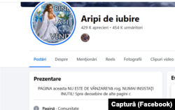 Pe pagina Aripi de iubire scrie în descriere că pagina nu e de vânzare.