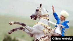 Turkmen President Gurbanguly Berdymukhammedov on an Akhal-teke horse.