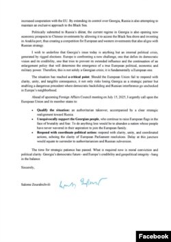 სალომე ზურაბიშვილის წერილი