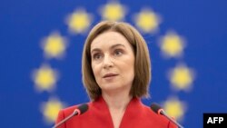 მაია სანდუ, მოლდოვის პრეზიდენტი ევროპარლამენტში სიტყვით გამოსვლისას. 9 სექტემბერი, 2025 წელი