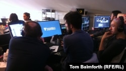 Engineers in the Kyiv studios of Hromadske TV on December 10, hours before Ukrainian security forces moved in to try and break up demonstrations in the capital.