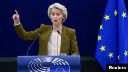 European Commission President Ursula von der Leyen delivers her State of the European Union address to the European Parliament on September 10.