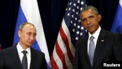 U.S. President Barack Obama (right) and Russian President Vladimir Putin meet at the United Nations General Assembly in New York on September 28.