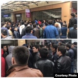 Владельцы магазинов собрались возле здания торгового комплекса «Малика», март 2018 года.