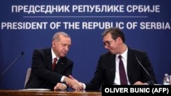 Presidenti i Turqisë, Recep Tayyip Erdogan dhe presidenti i Serbisë, Aleksandar Vuçiq. Beograd, tetor, 2019. 

