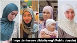 Крымчанки Насиба Саидова, Февзие Османова, Эсма Ниметулаева и Эльвиза Алиева, которых ФСБ обвиняет в терроризме. Коллаж