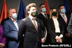 Dritan Abazoviq gjatë konferencës për media më 17 janar kur paraqiti idenë për formimin e një qeverie të pakicës.