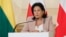 Georgian President Salome Zurabishvili speaks at a joint news conference in Tbilisi on May 15. 