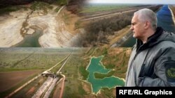 სერგეი აქსიონოვი, ყირიმის საოკუპაციო რეჟიმის ლიდერი, ჩრდილოეთ ყირიმის არხი და ყირიმის წყალსაცავი. კოლაჟი 