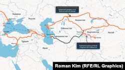 Срединный коридор (Транскаспийский маршрут) и строящаяся дорога из Китая в Кыргызстан и Узбекистан