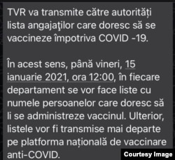 Mesaj intern primit de angajații TVR